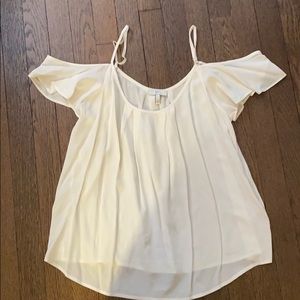 NWOT Cream silk short sleeve blouse with details